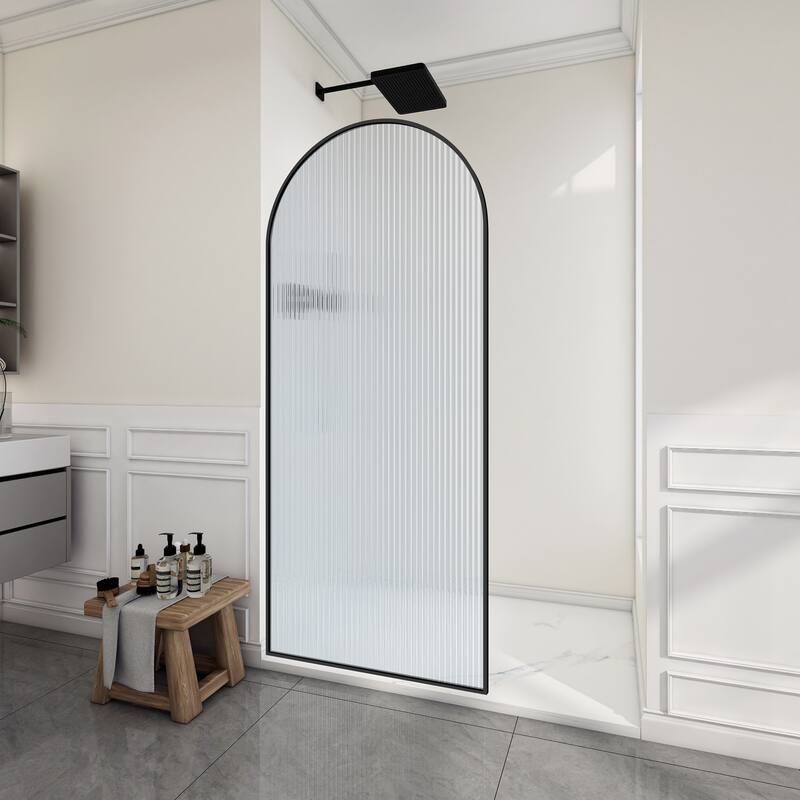Ember Series 34 in. W x 78 in. H Fixed Framed Shower Door in Black, Gold or Nickel Finish with Clear or Fluted Glass