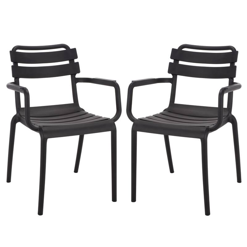 SAFAVIEH Outdoor Living Sarah Stacking Dining Armchair (Set of 2) - 21"W x 23"D x 32"H - Black