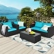 preview thumbnail 1 of 23, Gymax 4PCS Rattan Patio Conversation Set Outdoor Furniture Set w/ Turquoise,Black - See details