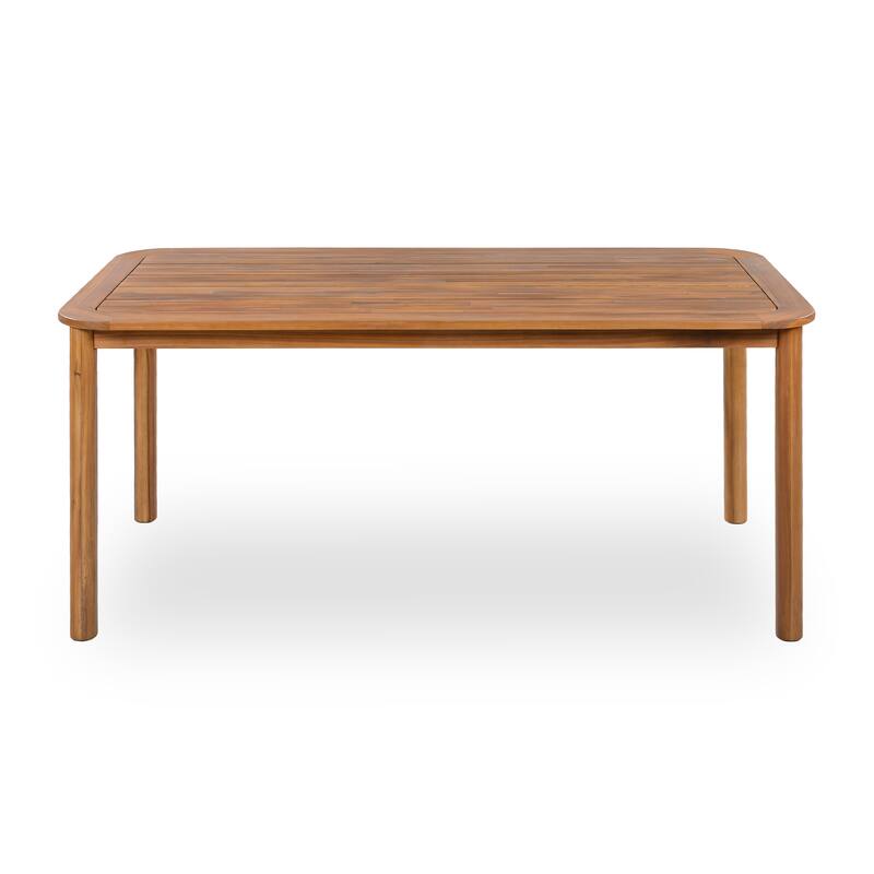 Christopher Knight Home - Porto Outdoor Acacia Wood 7-Piece Dining Set with Rattan Back Chairs & 66.25" Solid Wood Dining Table