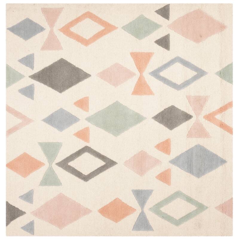 SAFAVIEH Handmade Kids Nertila Wool Rug - 5' Square - Ivory/Multi - Square