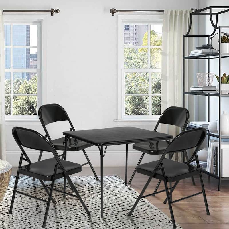 VECELO 5-Piece 1 Table + 4 Folding Chairs Card Game Set 33.8” Square PU Leather Multi-Purpose Table for Indoor Outdoor Use