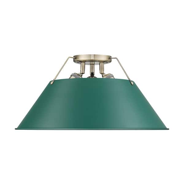 slide 1 of 1, Golden Lighting 3306-3FM AB Orwell 3 Light 19" Wide Semi-Flush Ceiling Aged Brass / Pine Green Shades