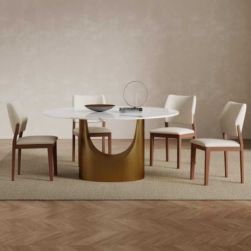 Modern Back Side Chair Dining Chair, Faux Leather, 2pieces