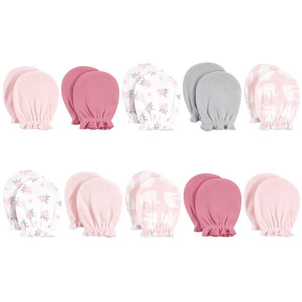 slide 1 of 1, Hudson Baby Infant Girl Cotton Scratch Mittens 10pk, Pink Elephant, One Size - Pink Elephant Pink Elephant - 0-6 Months