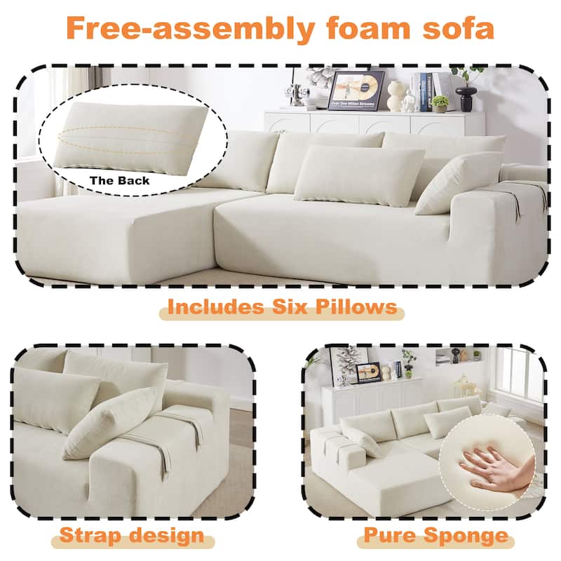 108"Chenille Modular Sectional Sofa with 6 Pillows, L-Shaped Free Combination Design, and No Assembly Required