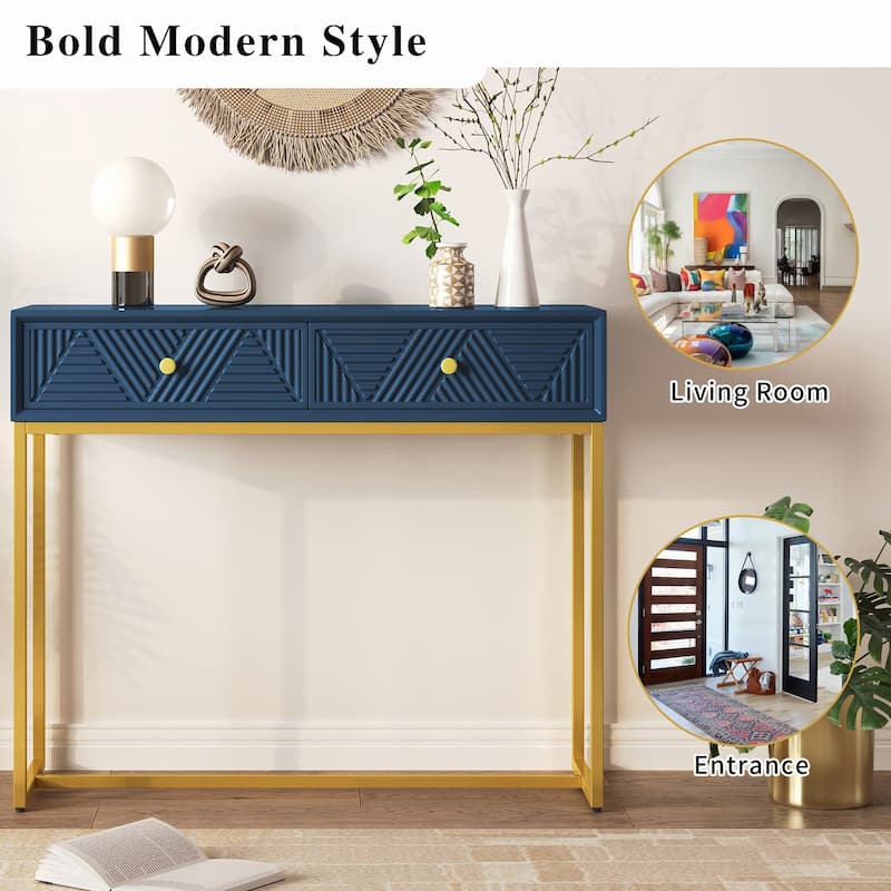 Modern Sleek Console Table with Storage,Navy