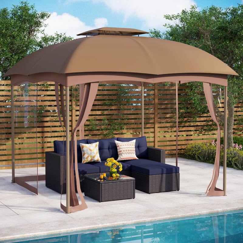 10ft x 10ft Pop Up Double-vented Gazebo with Mosquito Mesh Netting Walls