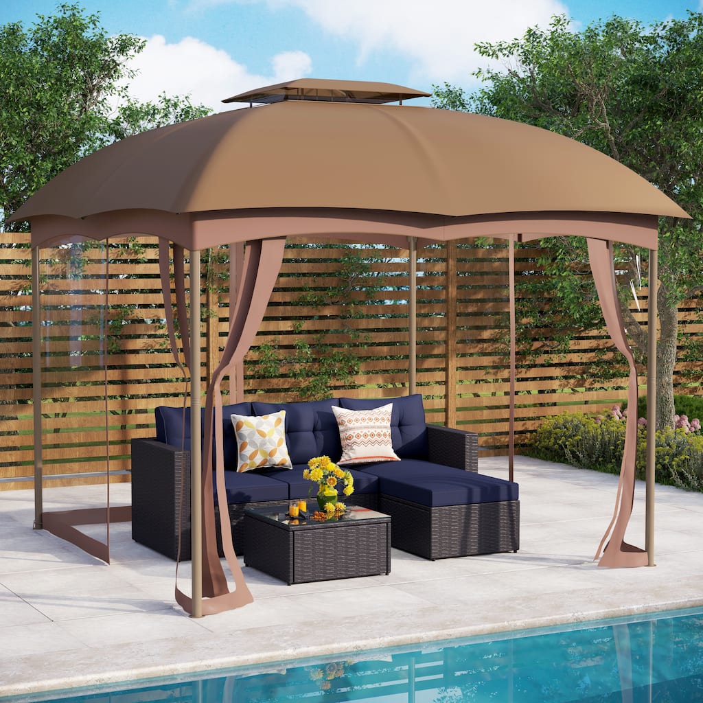 10ft x 10ft Pop Up Double-vented Gazebo with Mosquito Mesh Netting Walls