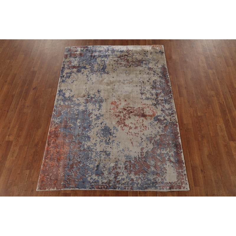 Abstract Indian Foyer Rug Hand-Knotted Contemporary Wool Carpet - 4'5"x 6'4"