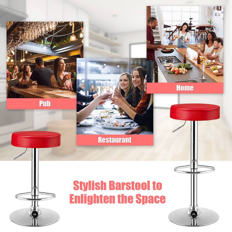 Costway Set of 2 Round Bar Stool Adjustable Swivel Pub Chair w/