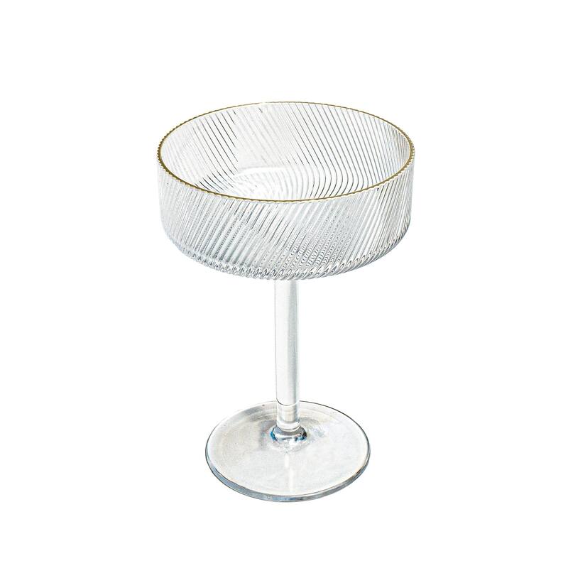 Abode Homewares Stax Optic Acrylic Twist Stemmed Coupe Glass - Clear with Gold Rim - 11 oz - Set of 6