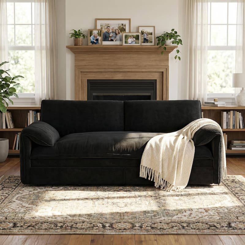 Homy Casa 66" Queen Pull-Out Sofa Bed with Storage, Velvet Loveseat