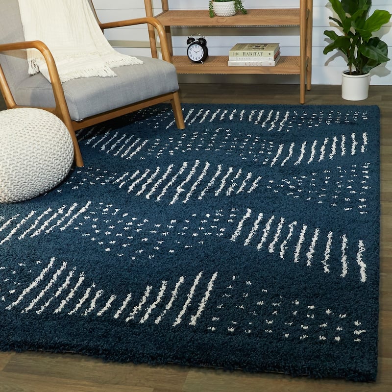 Carson Carrington Taxinge Shag Area Rug - 5'3" x 7' - Dark Blue - Rectangle