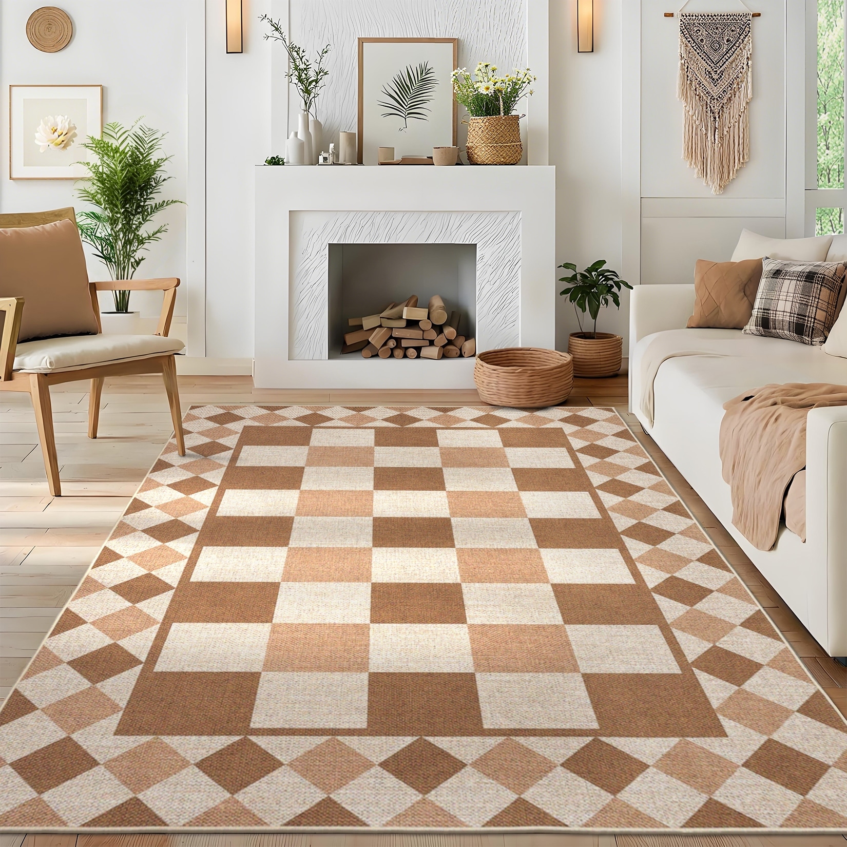 Garvee Modern Checkered Diamond Easy Jute Area Rug