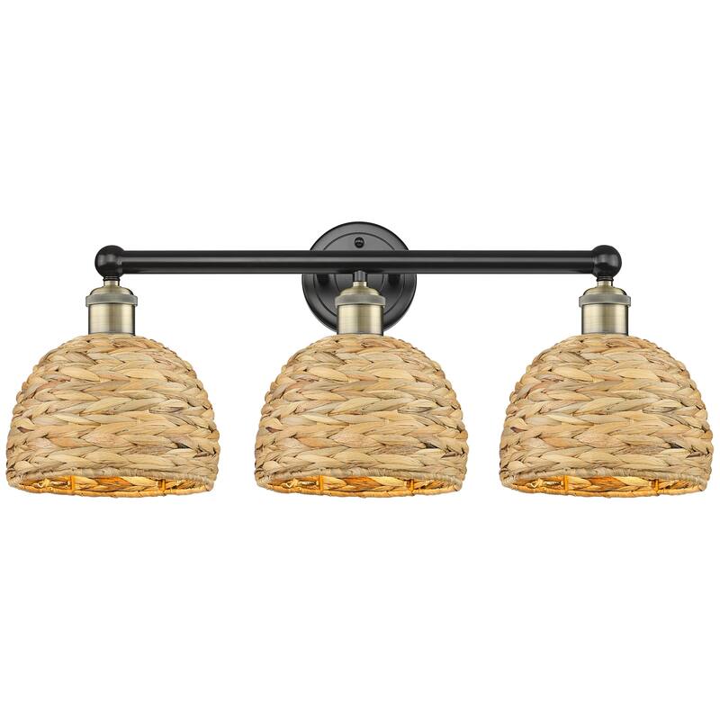 Innovations Lighting 616-3W-11-26 Woven Rattan Vanity Woven Rattan 3 - Black Antique Brass / Natural