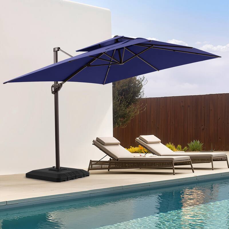 11 × 9 ft Outdoor Patio Offset Cantilever Dual Top Umbrella with 4-Piece Fillable Weighted Base