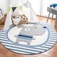 preview thumbnail 1 of 24, SAFAVIEH Carousel Kids Basimah Stripe Dog Rug 5'3" Round - Ivory/Blue