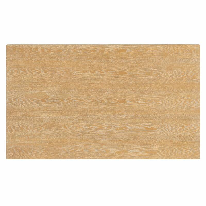 7-Piece Farmhouse Dining Table Set for 6 - 59.8" Rectangular Table with Distressed Oak Veneer & 6 Rattan Chairs