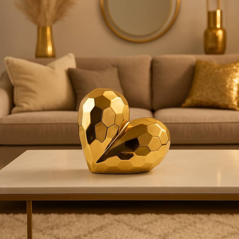 Modern Stone Ceramic Geometric Heart Sculpture