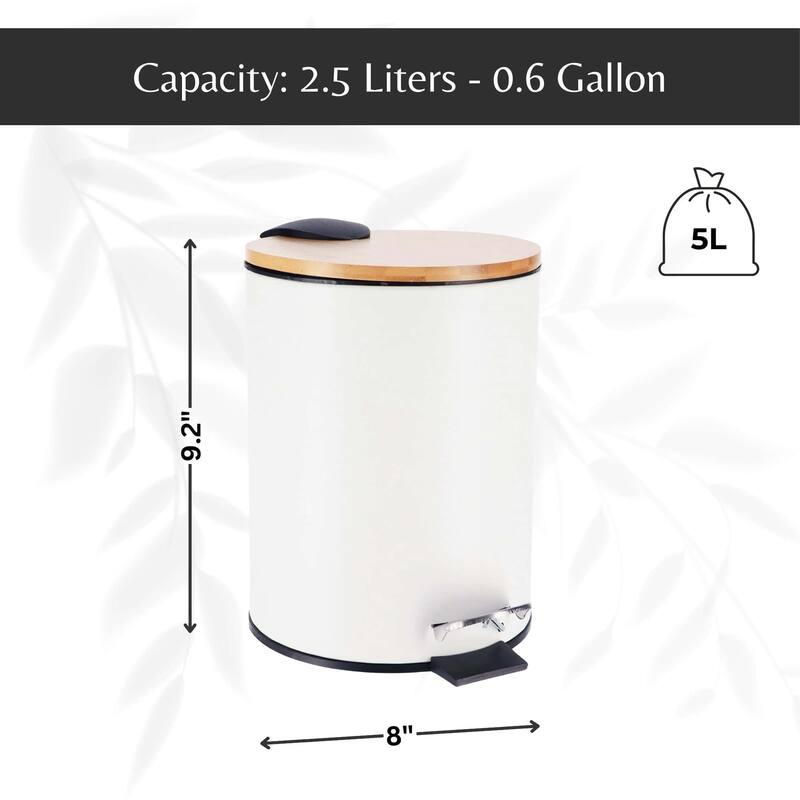 Stylish Trash Can with Bamboo Lid and Pedal, 2.5L Capacity - 9.2" H x 8" L x 8" W