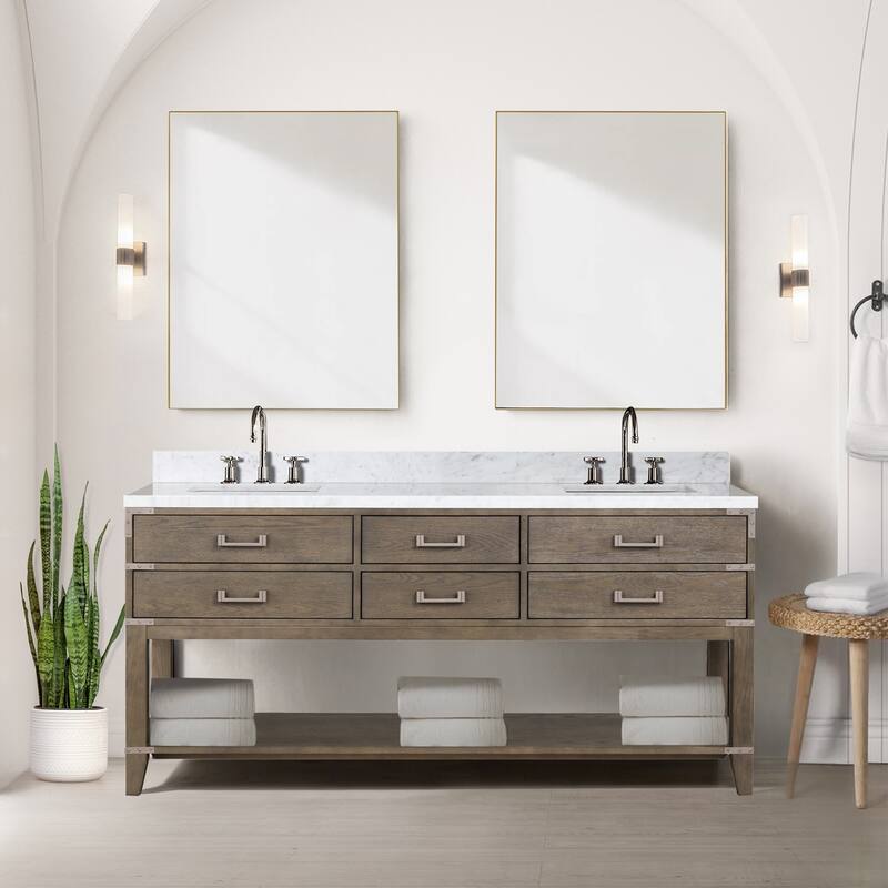 Lexora Norwalk Bath Vanity, Carrara Marble Top, and Mirror