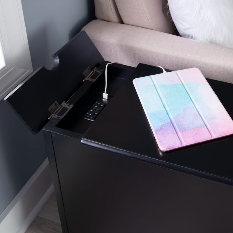 Rectangular Accent Table with USB and Storage Compartment - 24" - Black