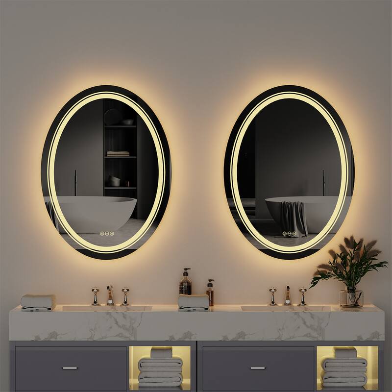 23.6x31.5 inch Oval Illuminated Bathroom Mirror Anti-Fog&Memorable