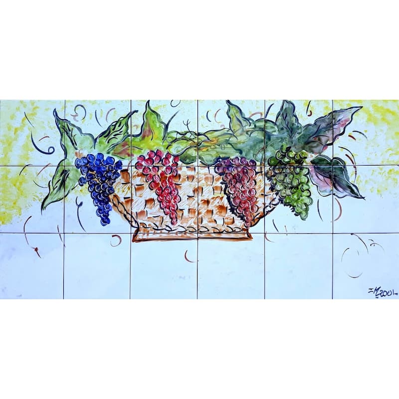 36x18 Grapes Basket Kitchen Backsplash Ceramic Tiles Wall Mural