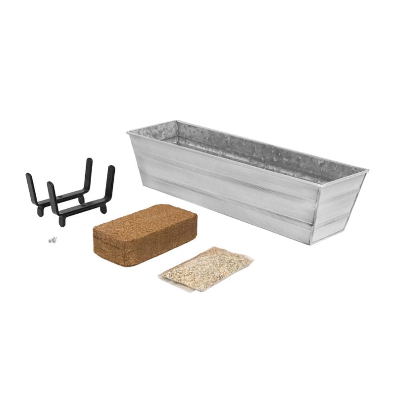 Achla Designs 22"W Galvanized Steel/Wrought Iron Bloom Box Garden Growing Kit With Brackets for 2 x 4 Railings - White