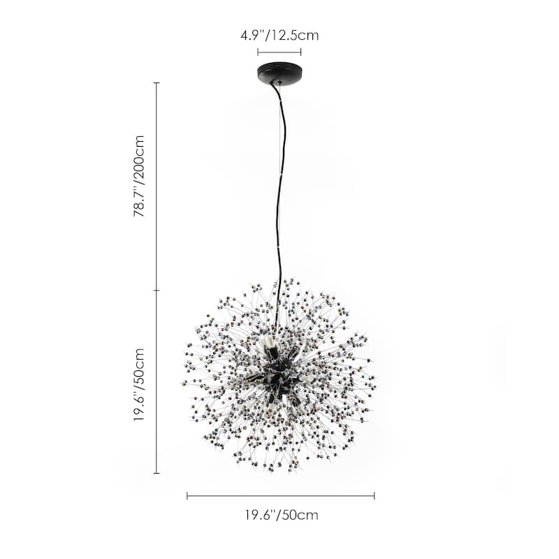 9-Light Modern Glam Sputnik Starburst Globe Pendant Linear Firework Crystal Chandelier for Living Room