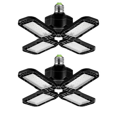 YANSUN 80-Watt Black Deformable LED Adjustable Garage Light Semi-Flush Mount Lighting 4-Leaf 6000K Daylight White - 6000 K