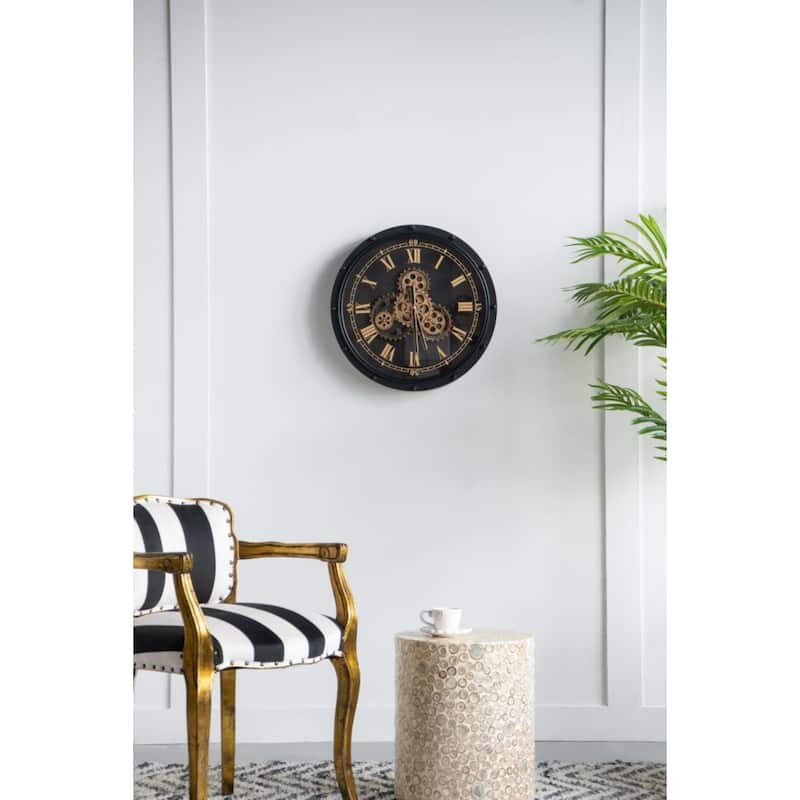 Large Roman Numeral and Bolted Gear Wall Clock - 19.75" - Black and Gold
