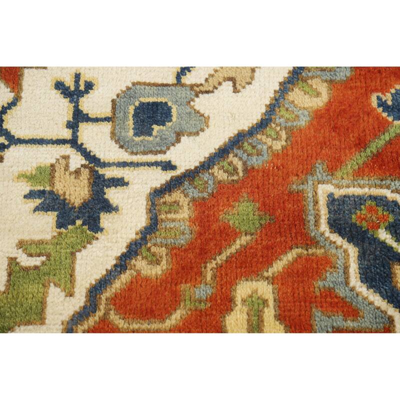 Geometric Medallion Heriz Serapi Indian Area Rug Handmade Wool Carpet - 8'11" x 11'7"