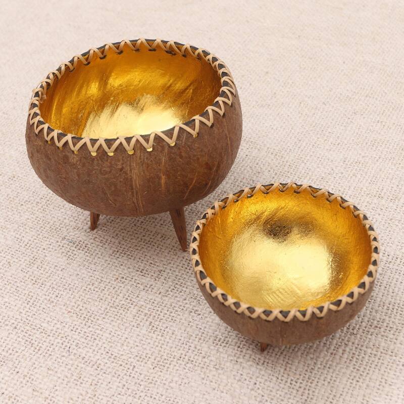 Novica Handmade Gleaming Duo Decorative Coconut Shell Bowls (Pair)