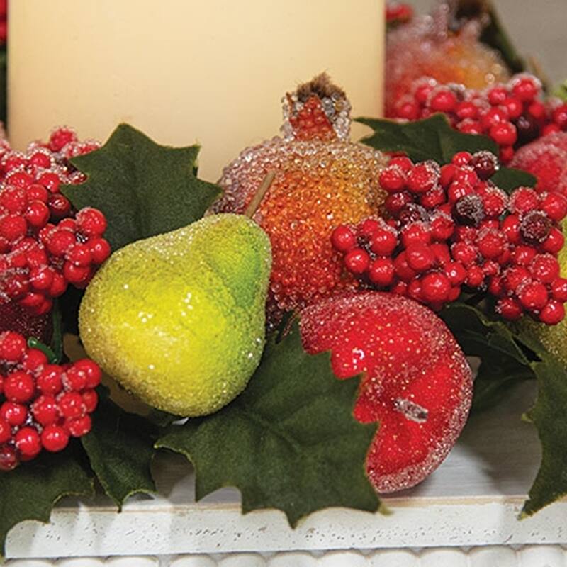Winter Fruit & Holly Candle Ring Sugared Holiday Accent