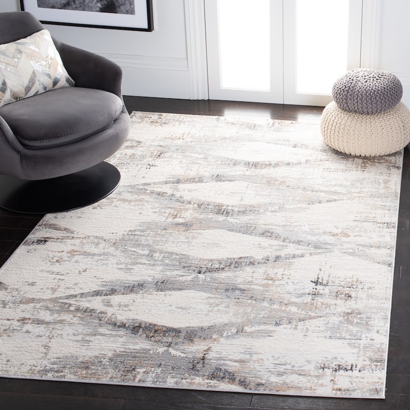 SAFAVIEH Amelia Argjentina Modern Diamond Distressed Rug - 4'5" x 6'5" - Ivory/Gold