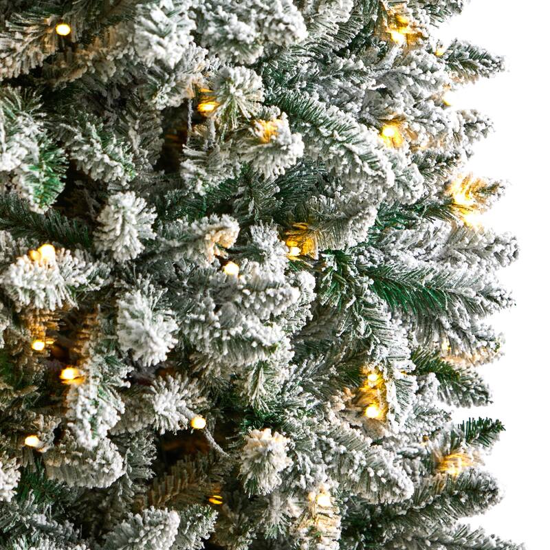 7' Flocked Slim Montreal Artificial Christmas Tree, Warm Clear LED - 7 Foot