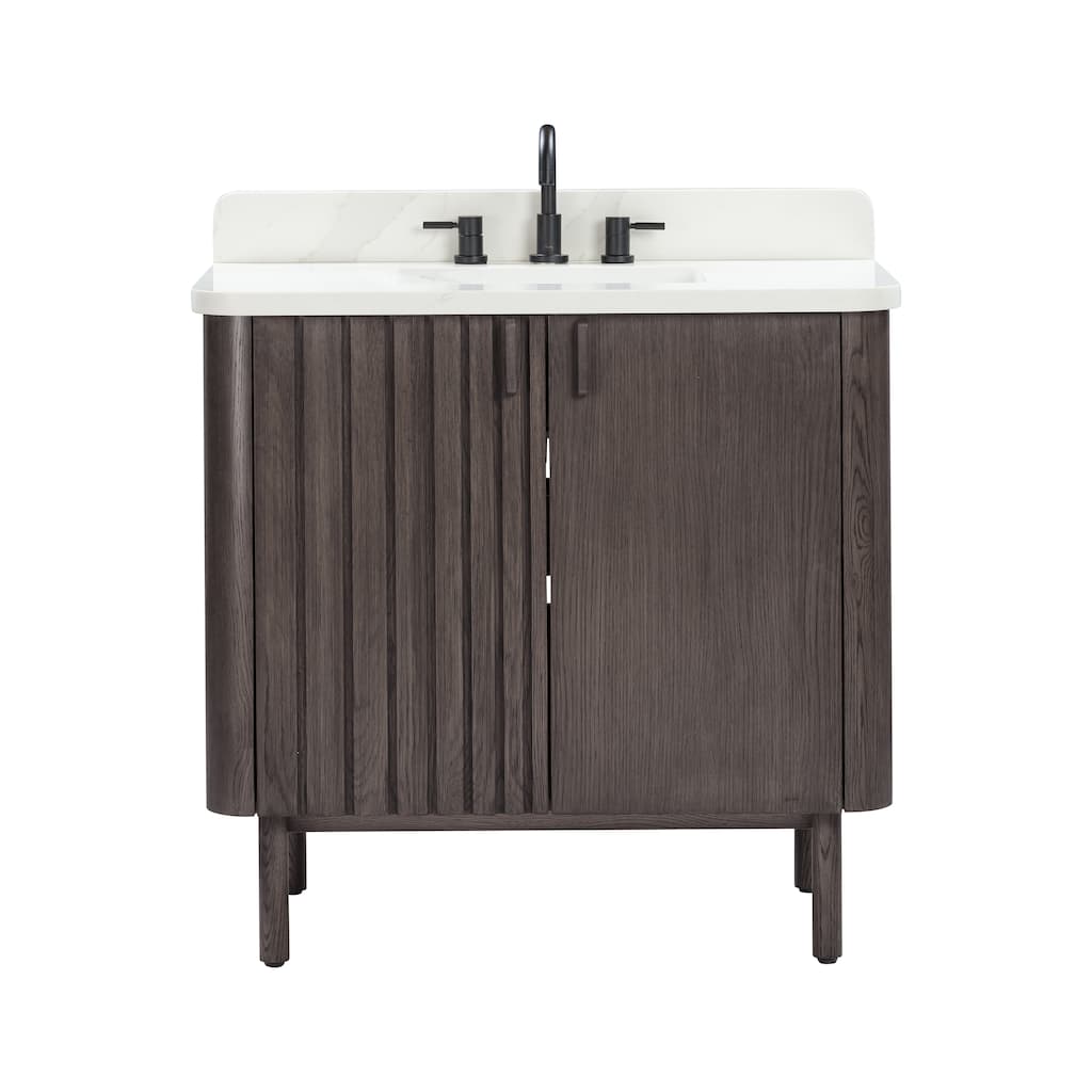 Avanity Blakely 37 in. Vanity Combo in Brown Oak finish with Calacatta Quartz Top