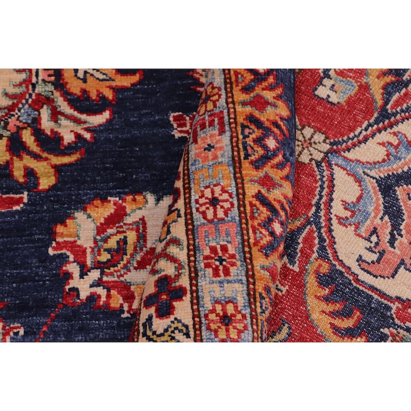 Southwestern Super Kazak Nyla Blue/Red Hand Knotted Wool Rug - 8'9'' x 12'4''