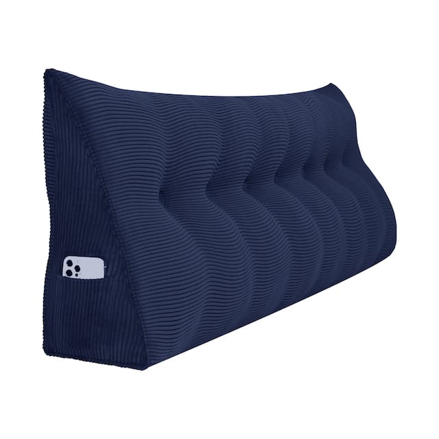 WOWMAX Large Reading Wedge Headboard Pillow for Bed Rest Back Support - King - Navy