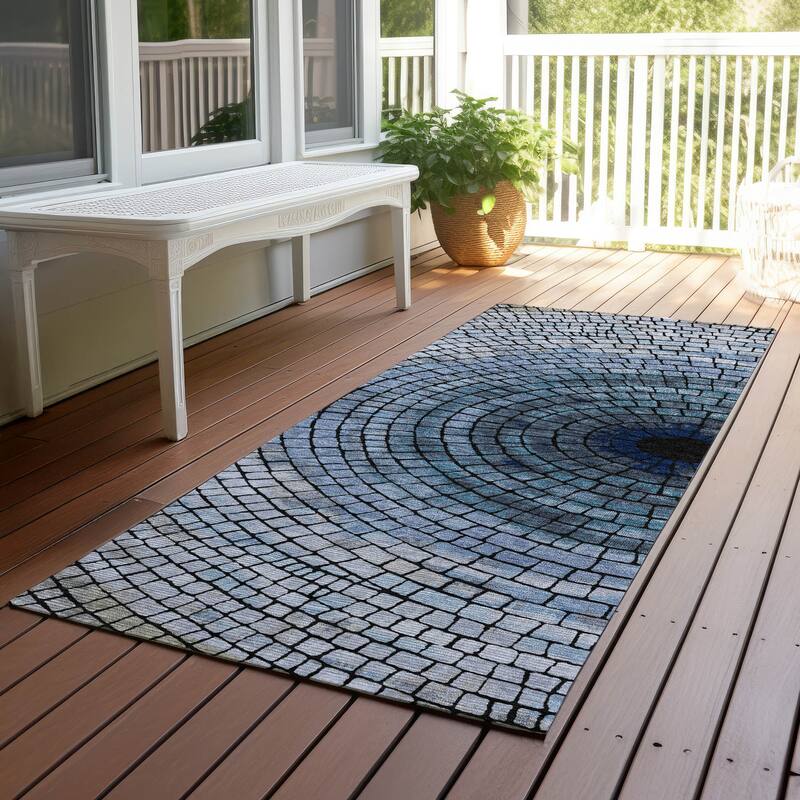 Machine Washable Indoor/ Outdoor Mosaic Rome Chantille Rug - Denim - 2'3" x 7'6"