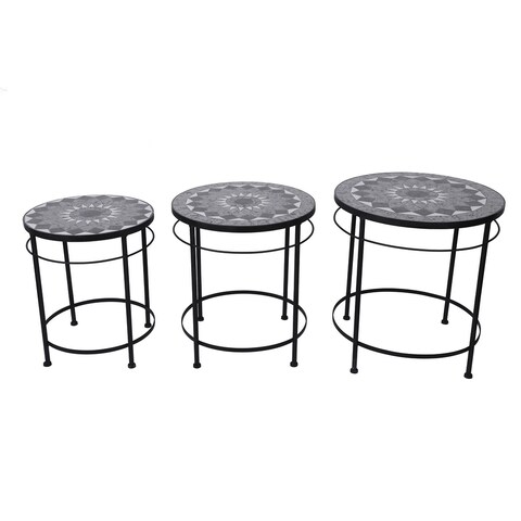 Russell MosaicTile and Metal Outdoor Nesting Tables, Set of 3
