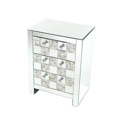 26 inch 3 Drawer Chest with Mirror Inlay, Silver