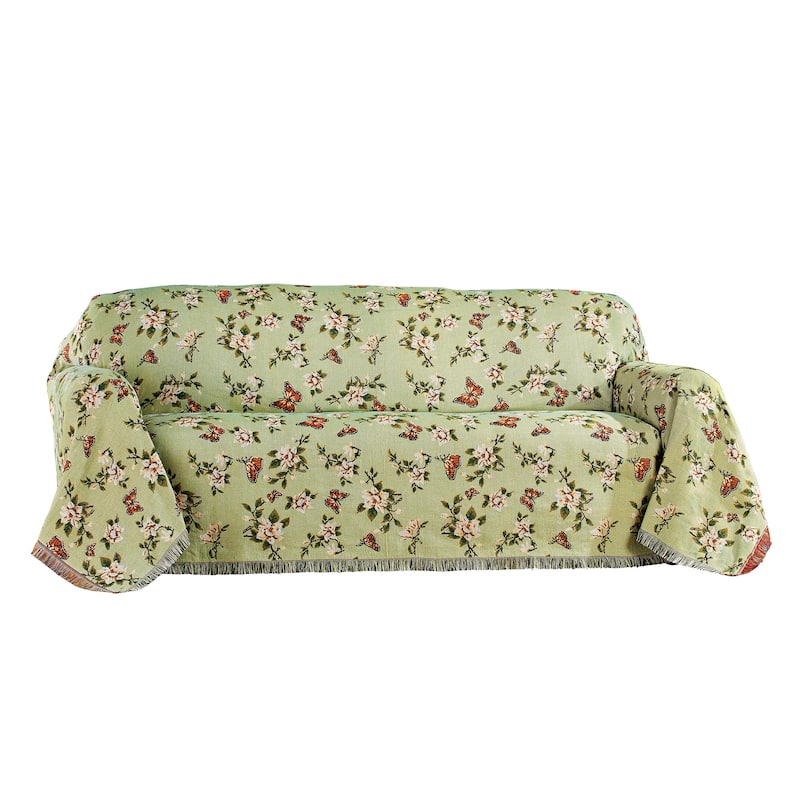 Botanical Butterfly Fringe Border Furniture Throw
