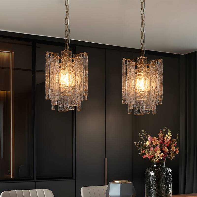 Elver Modern Gold 1-Light Chandelier Textured Glass Pendant Lights for Kitchen Island - D9.4"xH13"