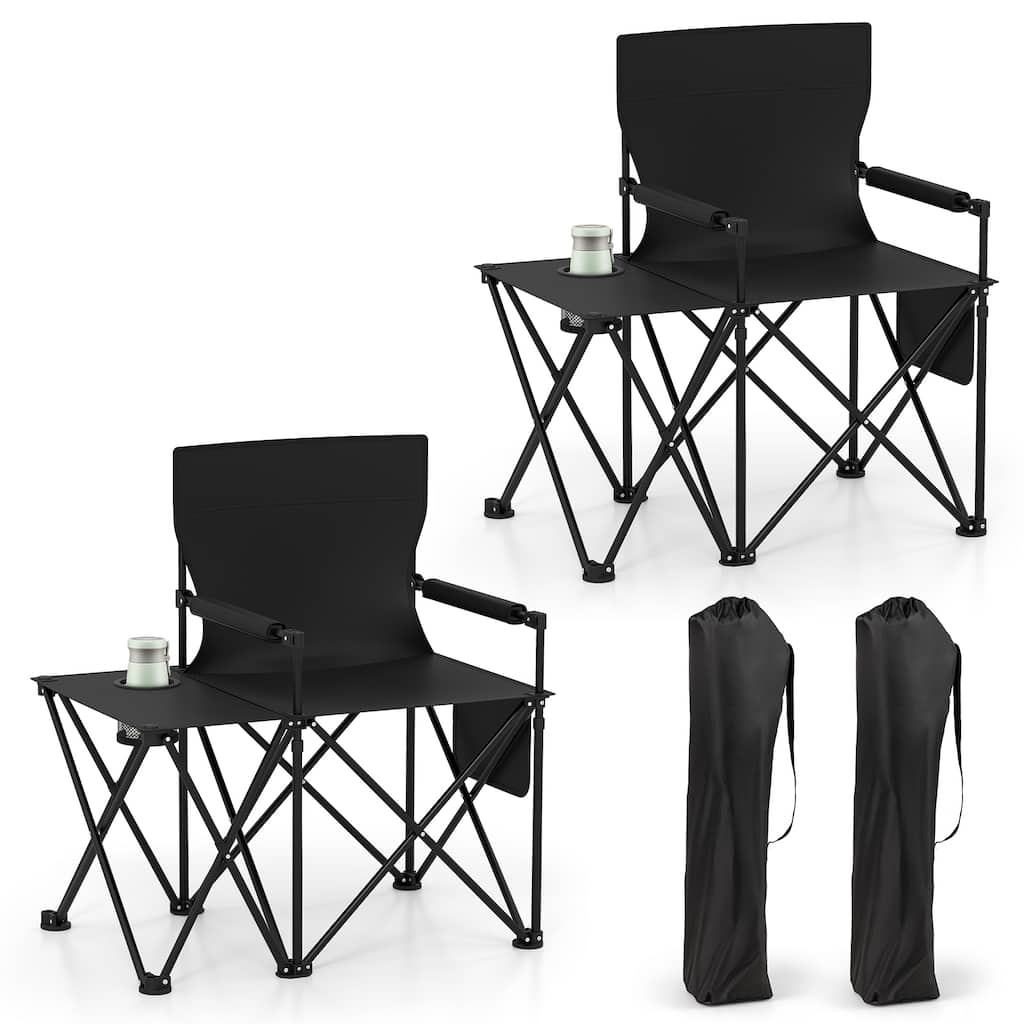 Gymax 2PCS Oversized Camping Chair w/Side Table 2 Storage Pockets Cup
