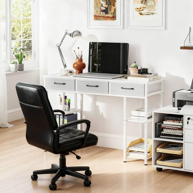 Writing Desk, Home Office Desk with Adjustable Shelves,For Home and Office - White