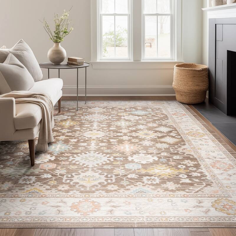 Crosswood Ellen Traditional Floral Indoor Polyester Area Rug - 5'3'' x 7' - Brown/Aqua