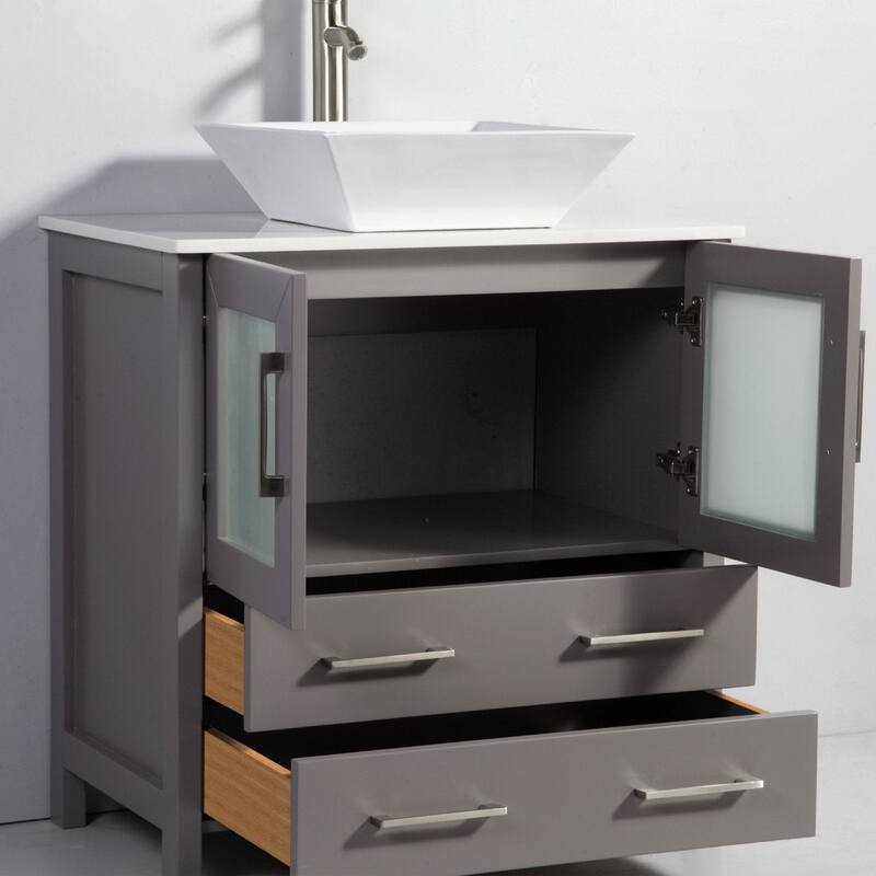 Vanity Art 42" Single Sink Bathroom Vanity Set with Engineered Marble Top and Free Mirror - 42 x 18.5 x 36 Inches